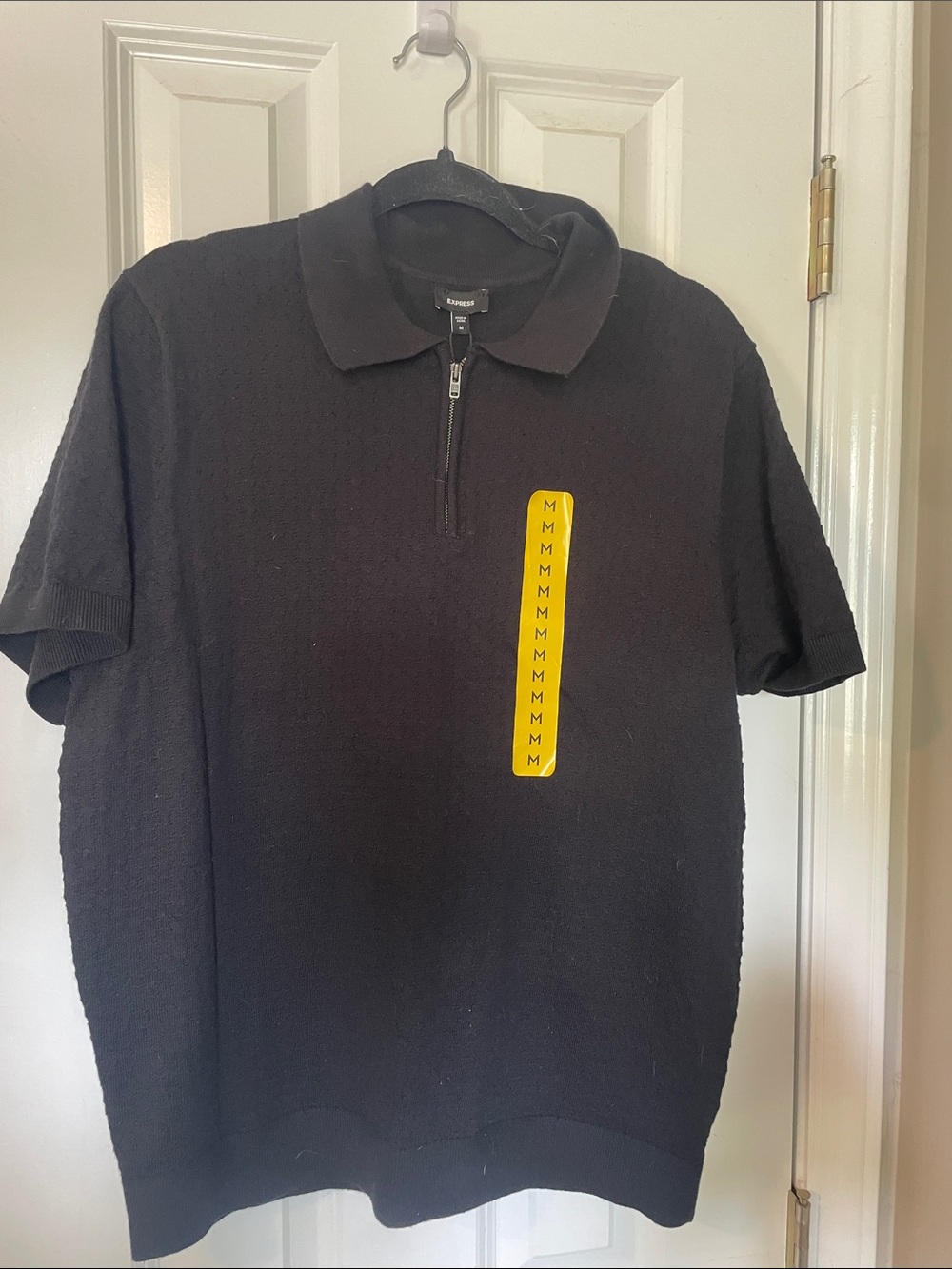 Express Men's Black Short-Sleeve Zip Polo
